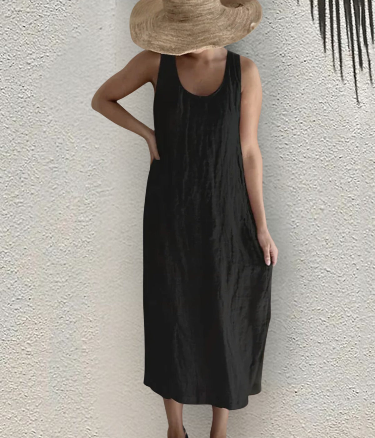 ブラックカジュアル・ノースリーブ・ドレス