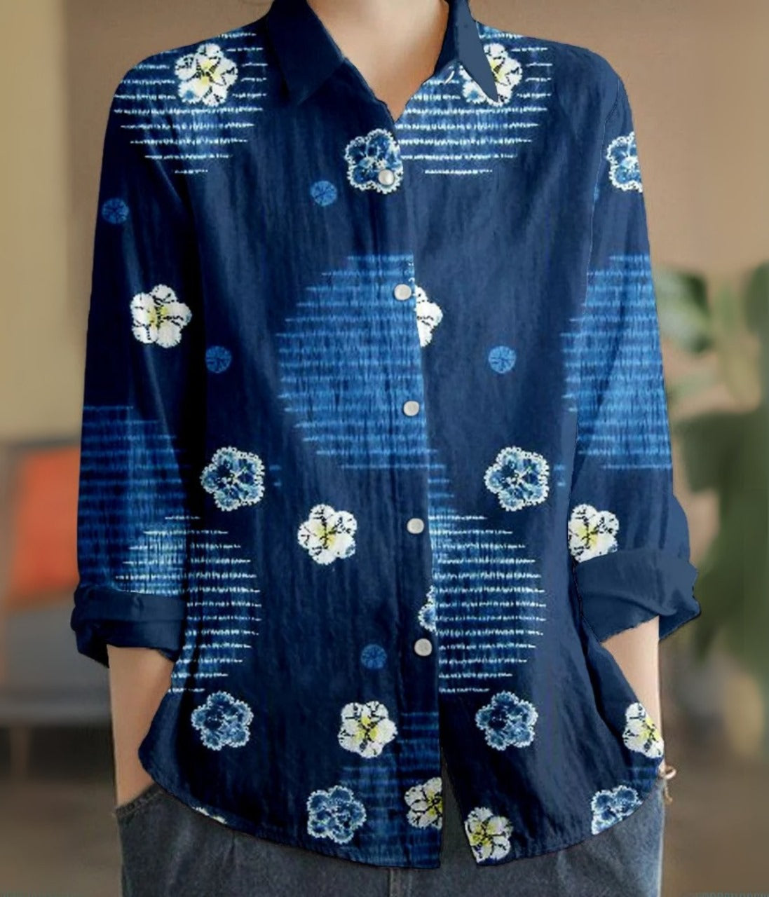 ブルームカラー長袖ブラウス