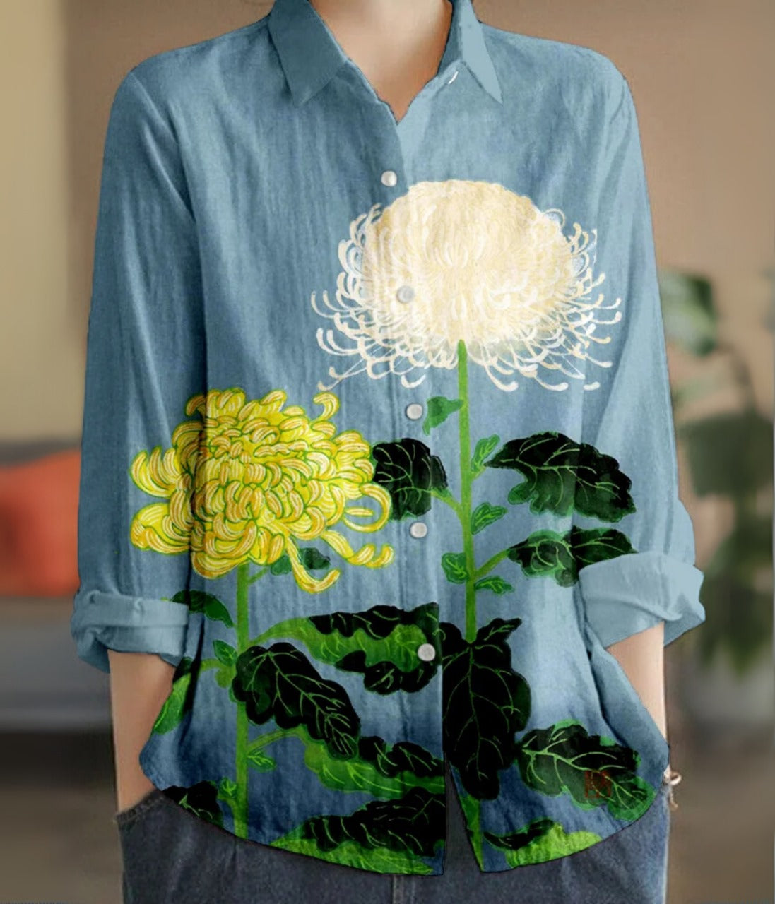 花柄長袖ブラウス