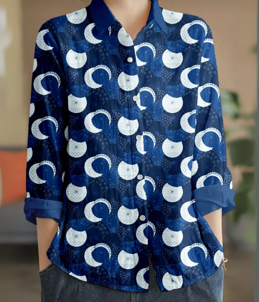 ドットカラー長袖ブラウス