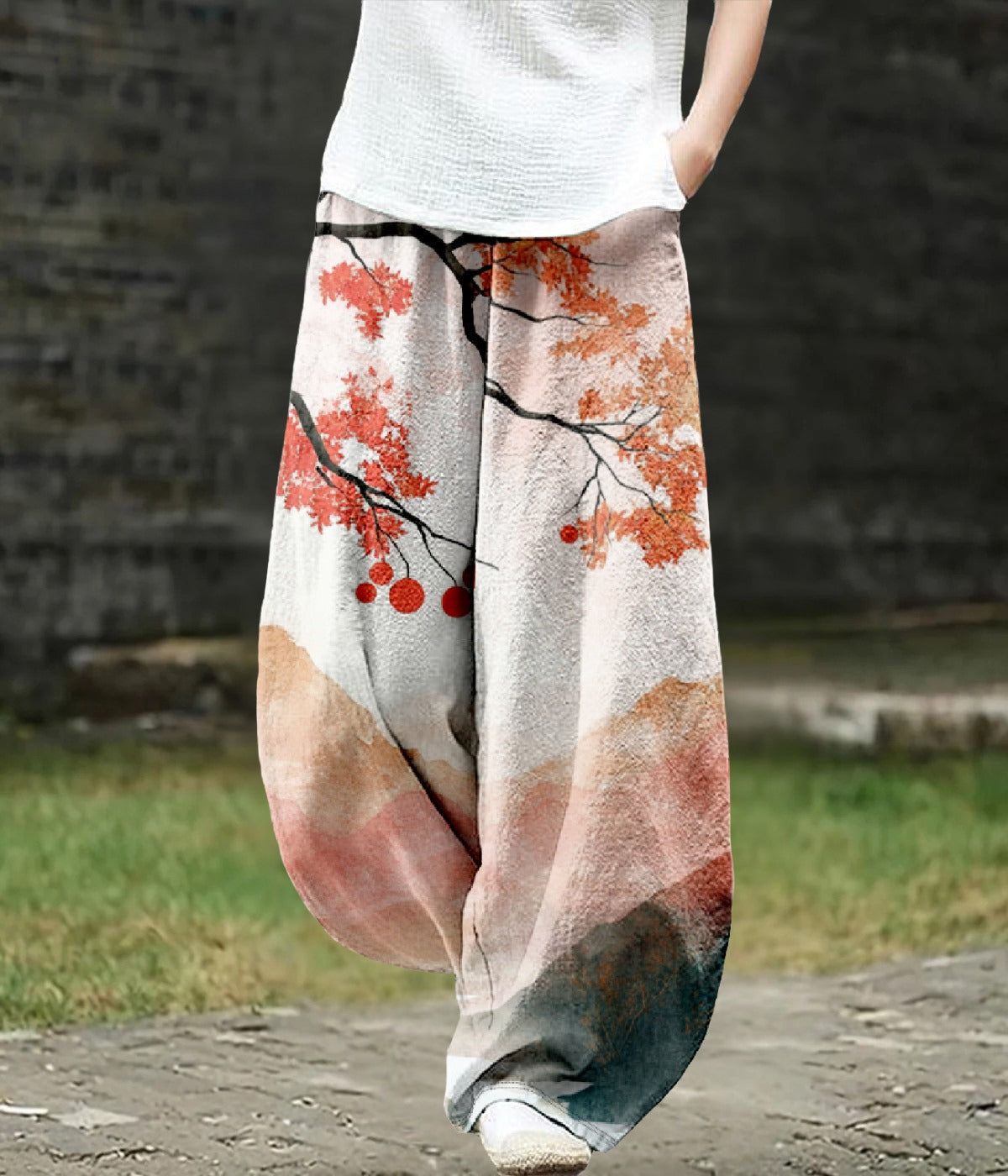 ツリープリントワイドレッグアートパンツ