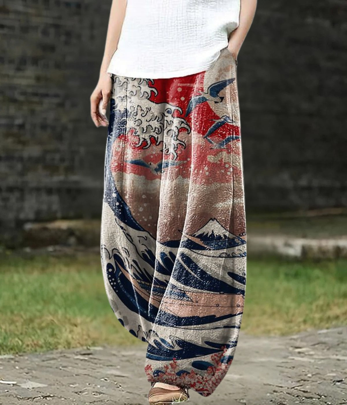 スノーマウンテンワイドレッグアートパンツ