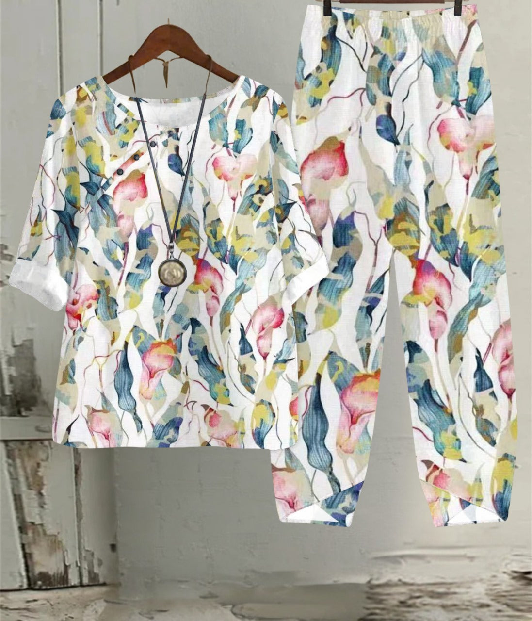 白い葉のプリント 春のアートセット