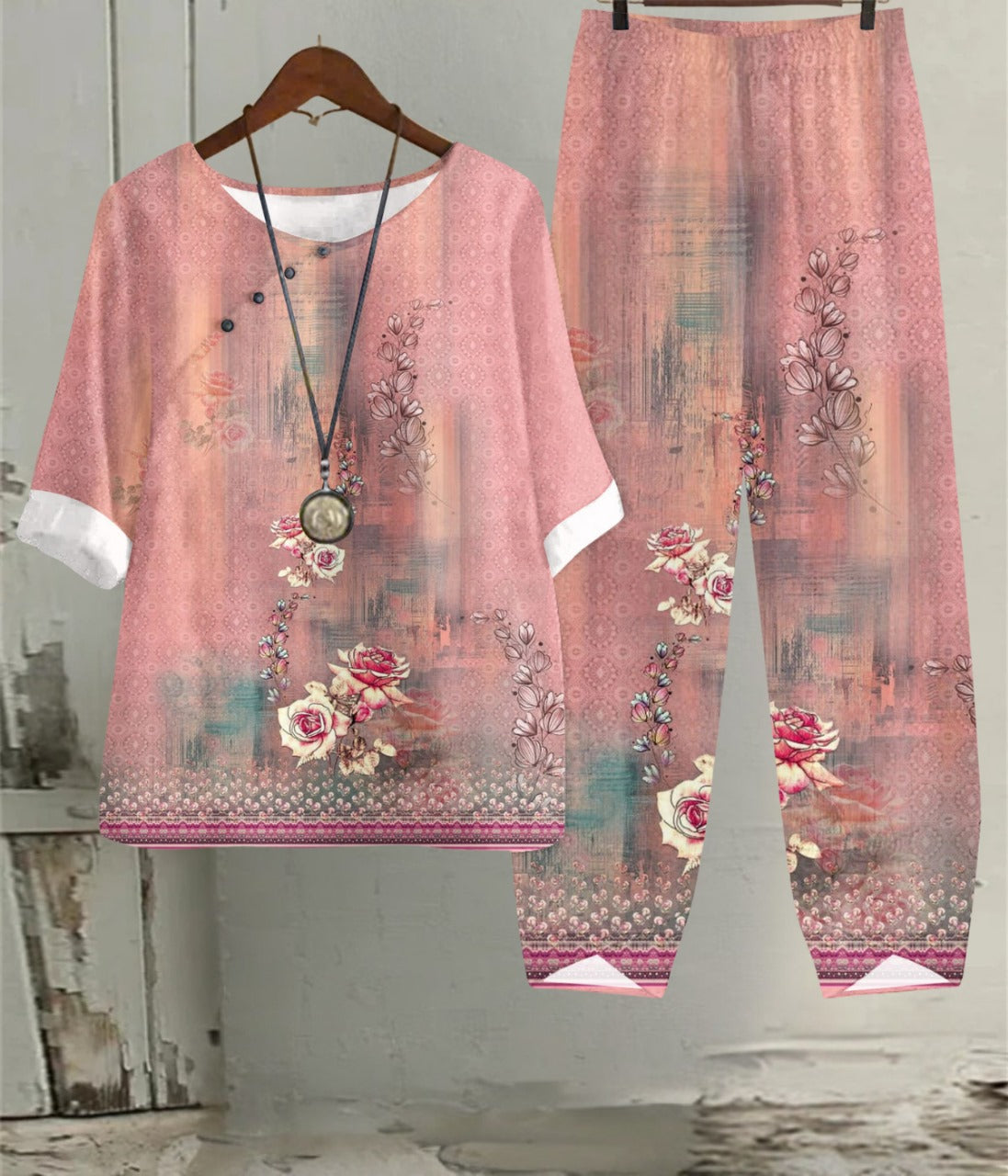 色あせたピンクの春のアートセット