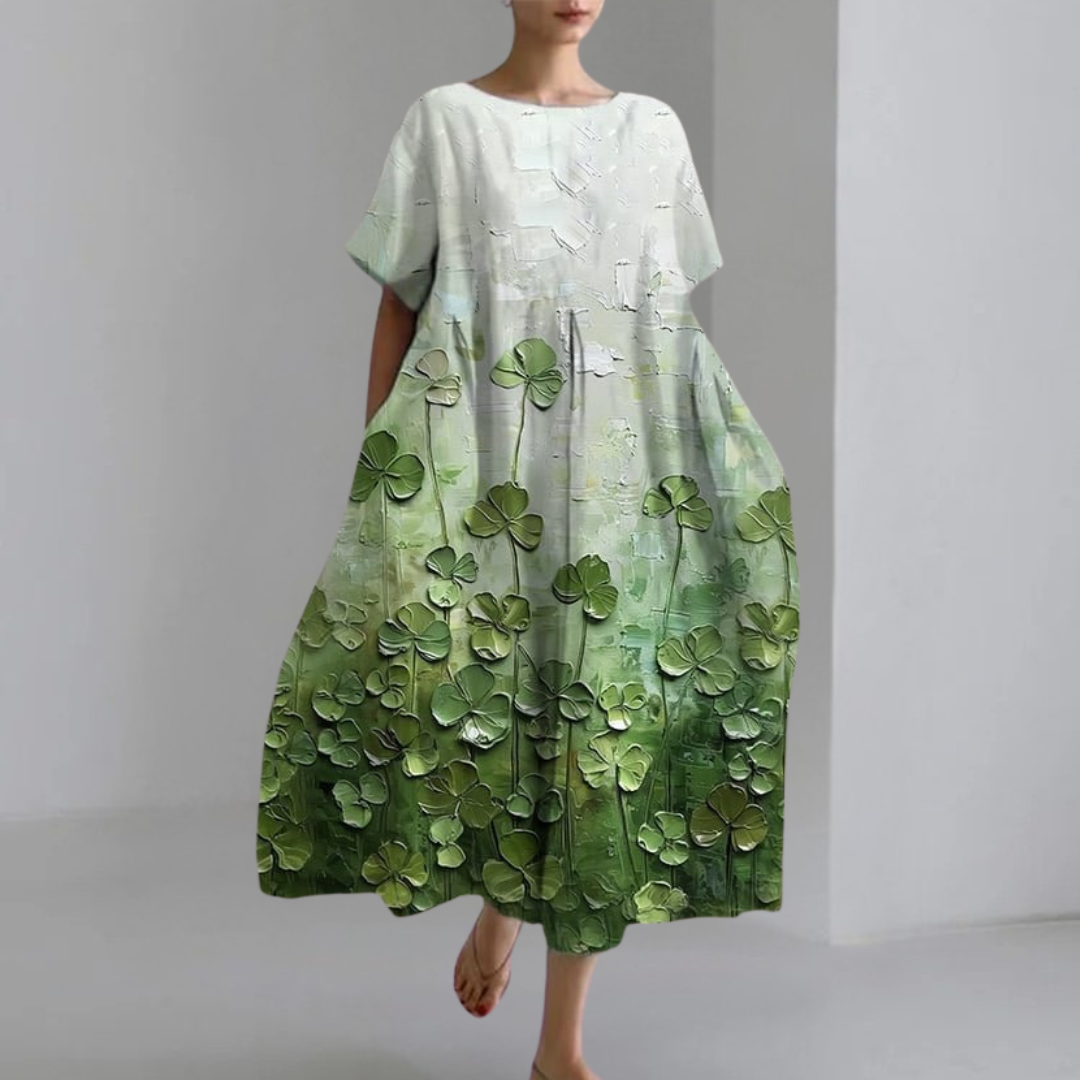 プリント入りのワイドワンピース