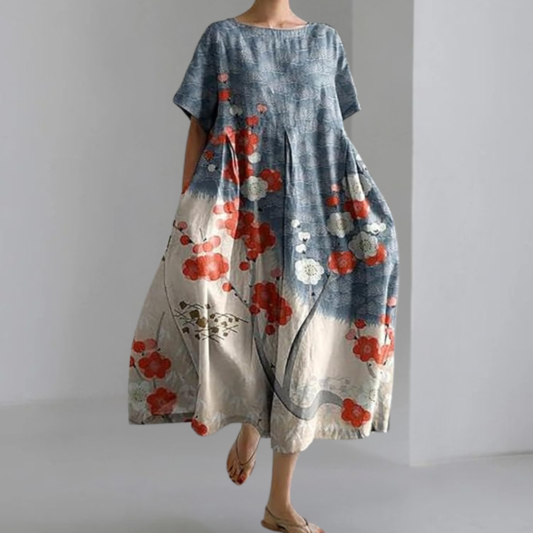 プリント入りのワイドワンピース