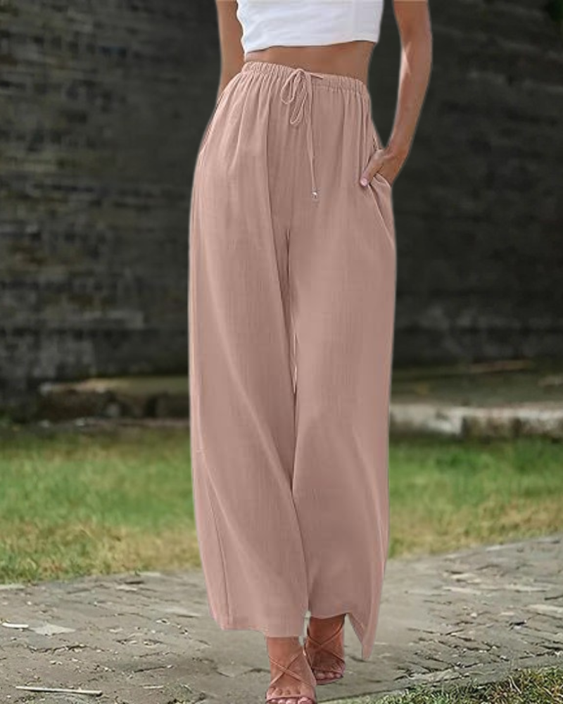 ピンクの綿麻パンツ