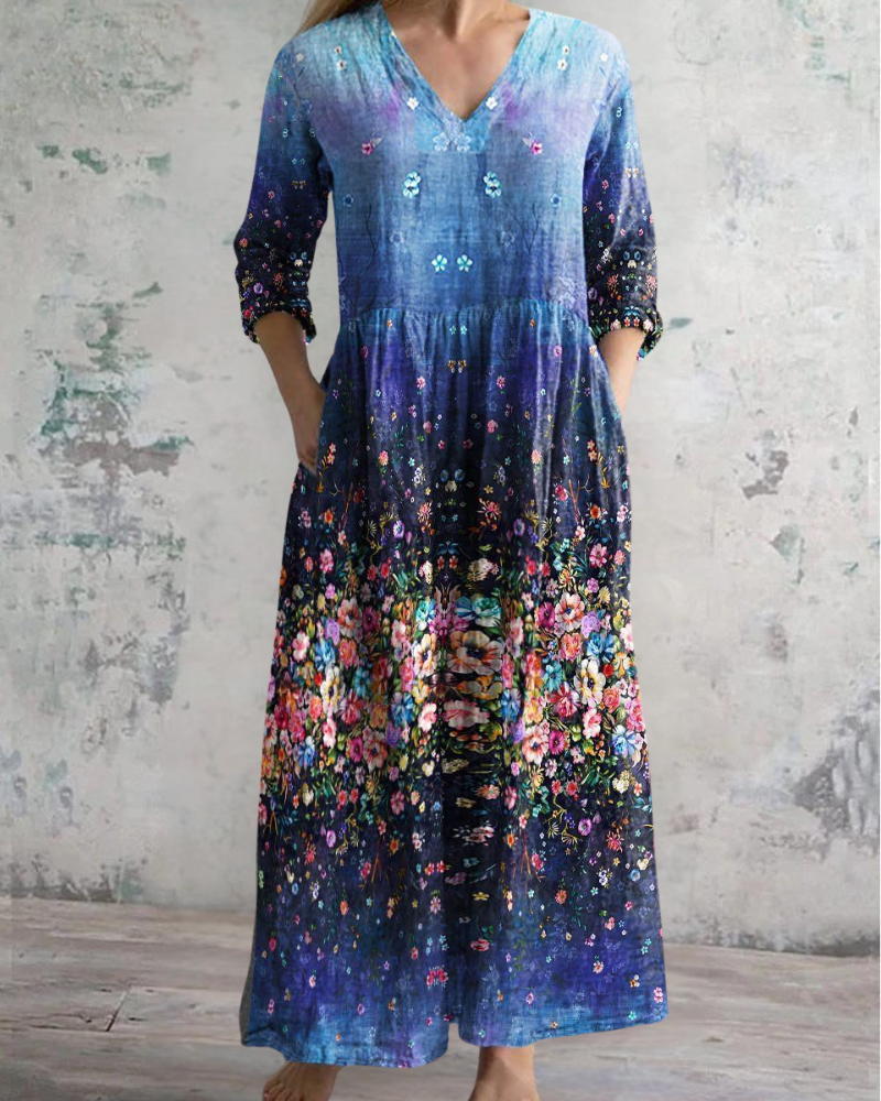 ダークブルーフラワーロングスカート