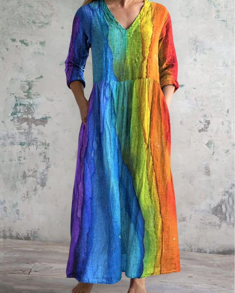 プリンテッドロングスカート レインボー