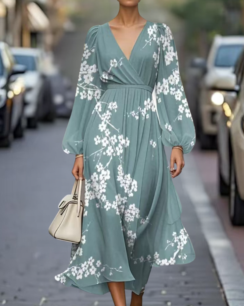 マキシドレス スカイブルーの花