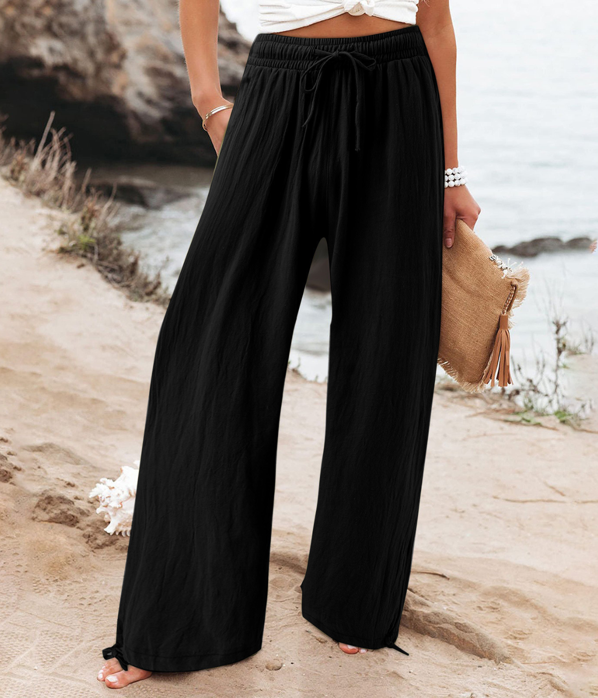 ブラックカジュアルなボヘミアン・パンツ