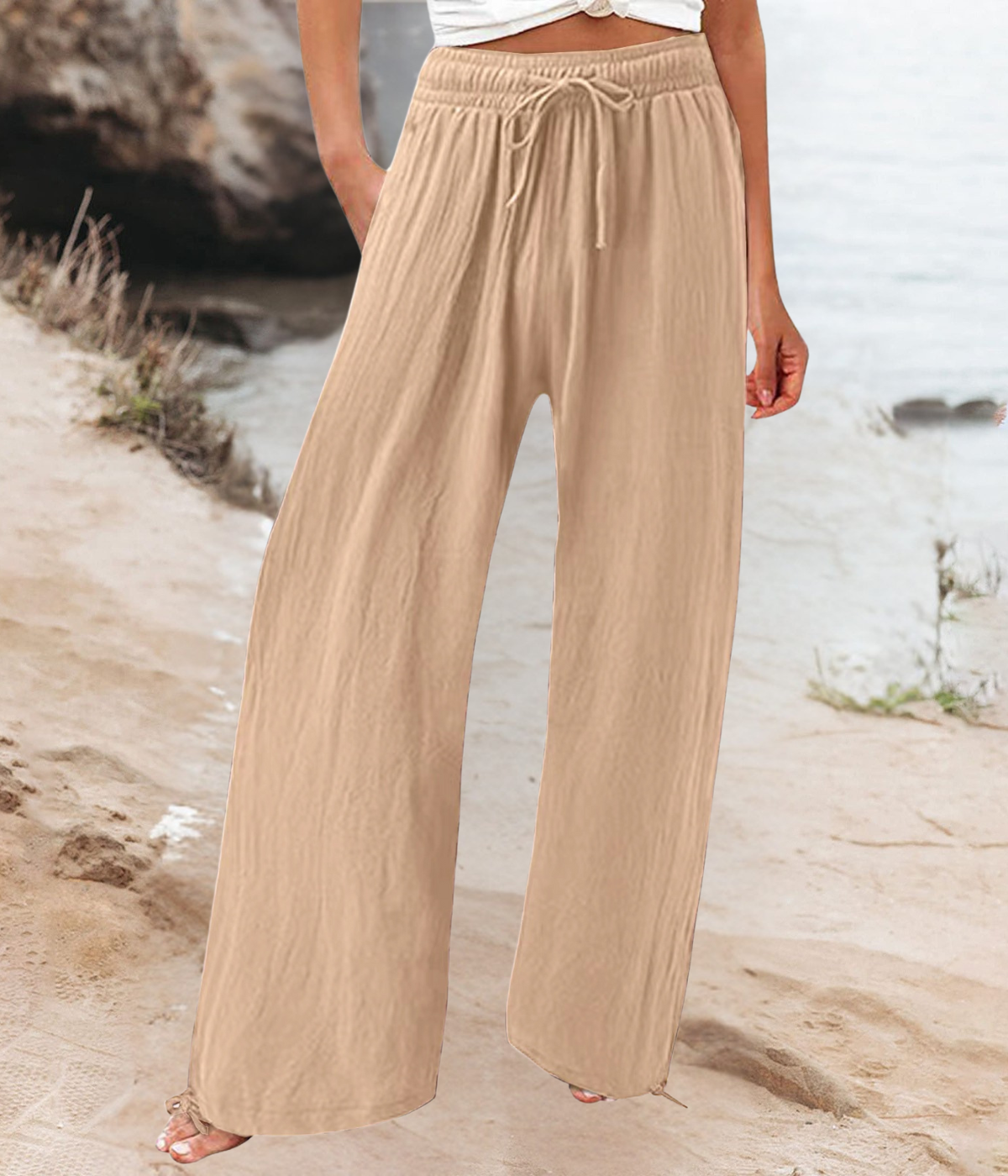 ベージュカジュアルなボヘミアン・パンツ