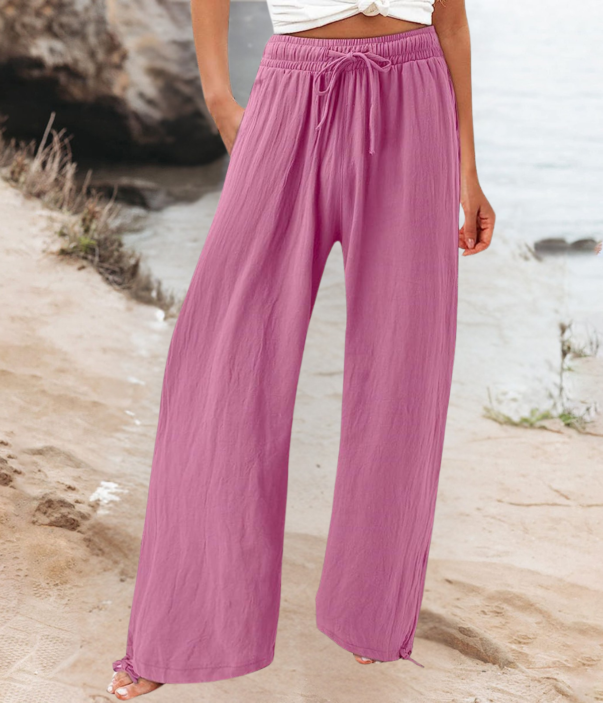 ピンクカジュアルなボヘミアン・パンツ