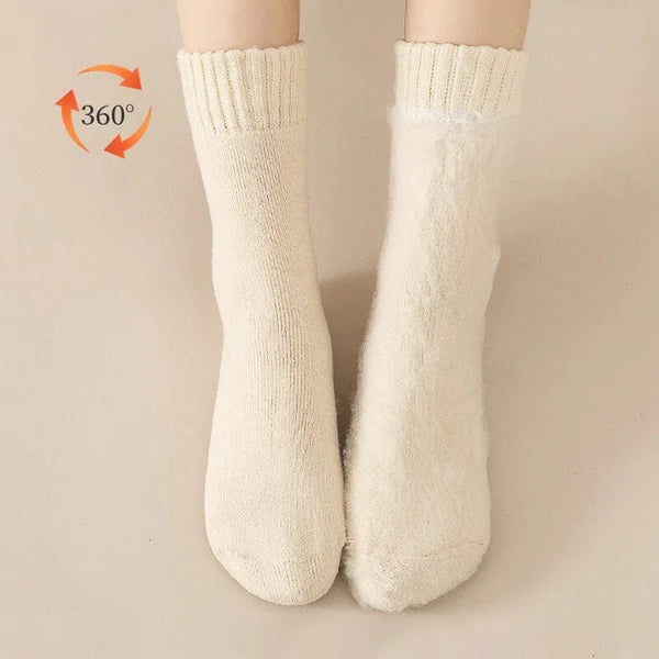 女性用、秋冬、太め、暖かい、中程度の長さのコットンソックス(単色)