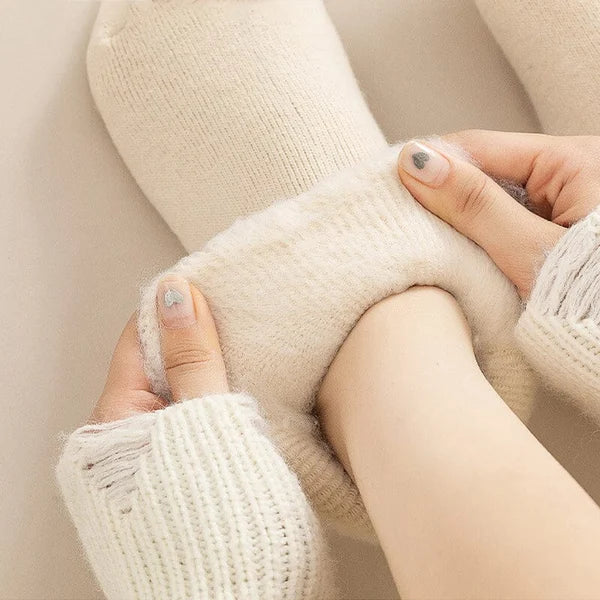 女性用、秋冬、太め、暖かい、中程度の長さのコットンソックス(単色)