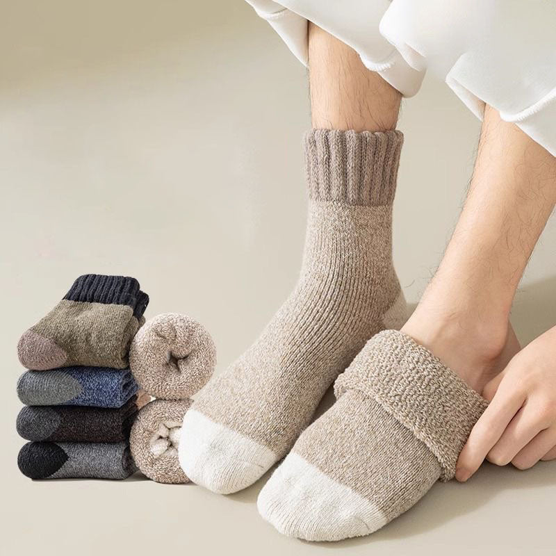 女性用、厚手、暖かい、中くらいの長さの秋冬用無地コットンソックス