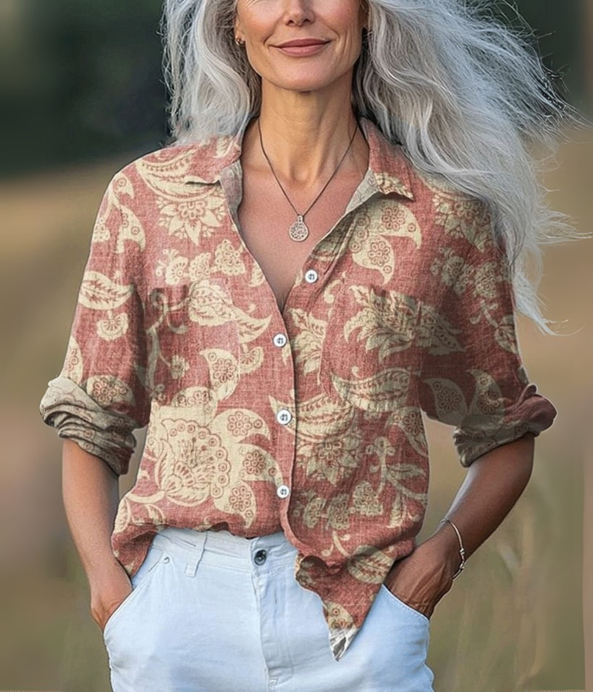 ブラウンのエレガントなVネックロングスリーブトップス