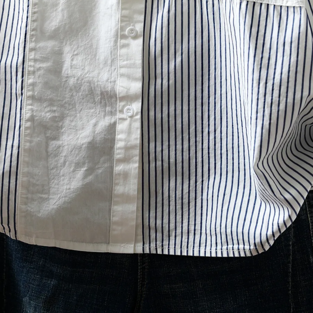 3Dフラワー刺繍ストライプシャツ