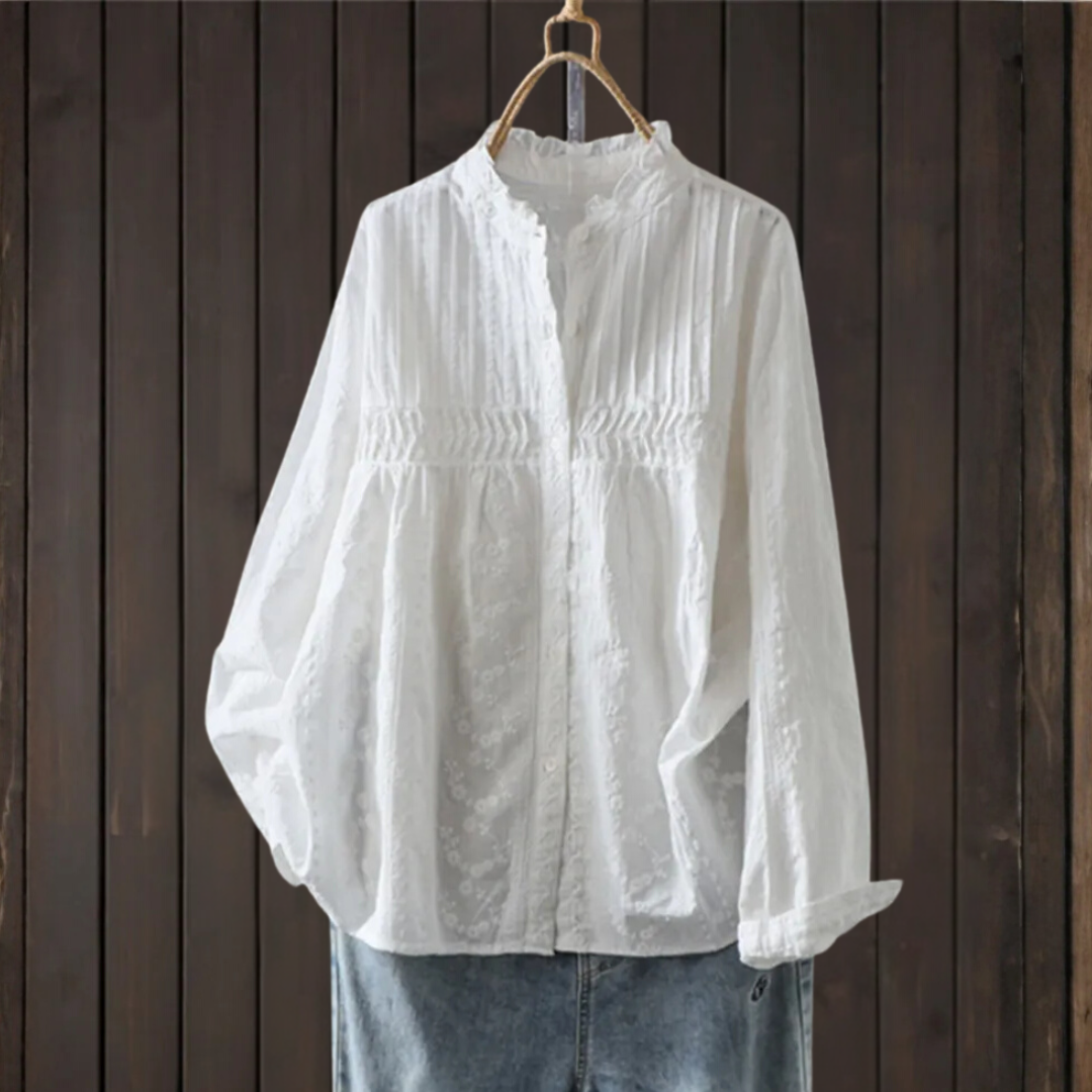 レトロレースカラー刺繍シャツ
