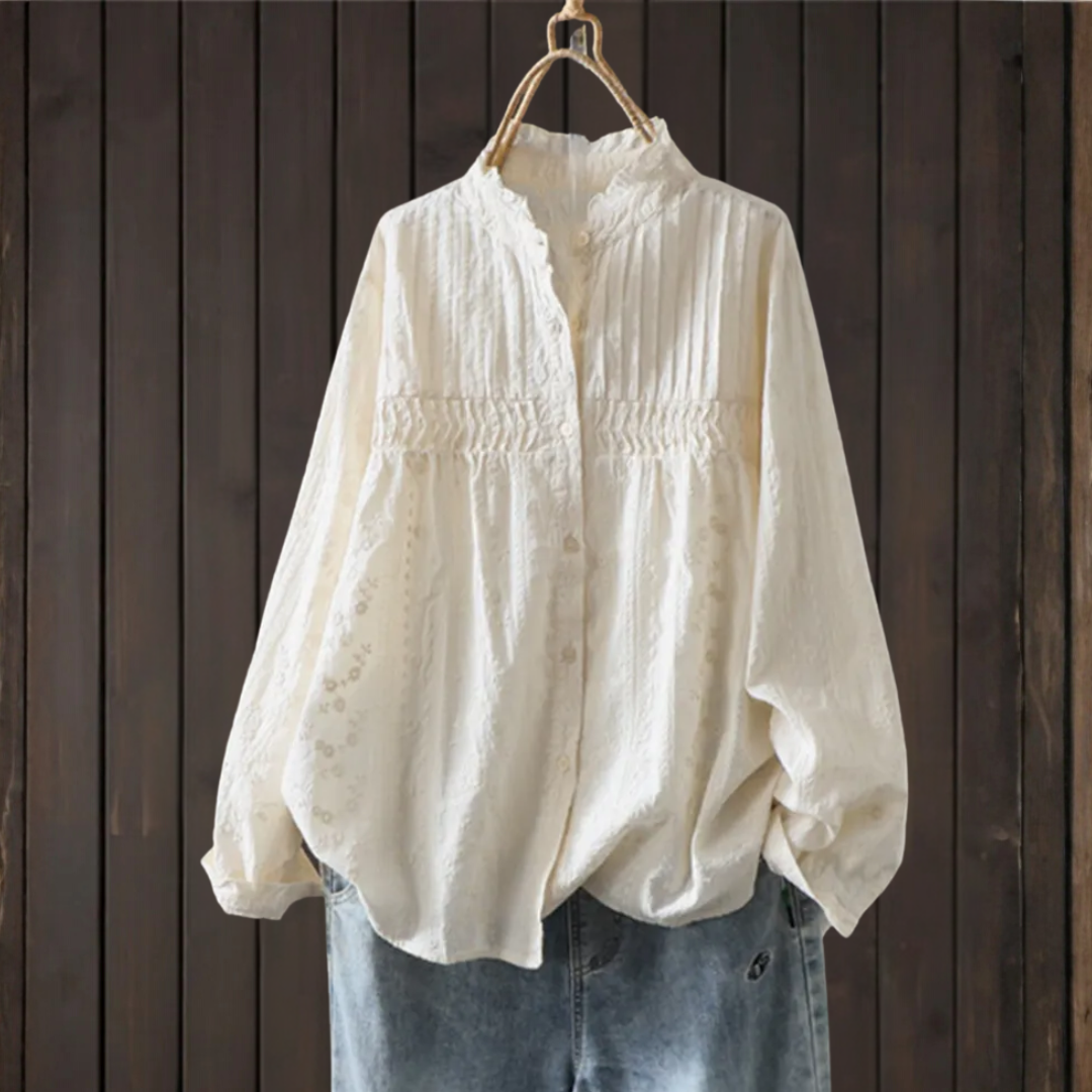レトロレースカラー刺繍シャツ