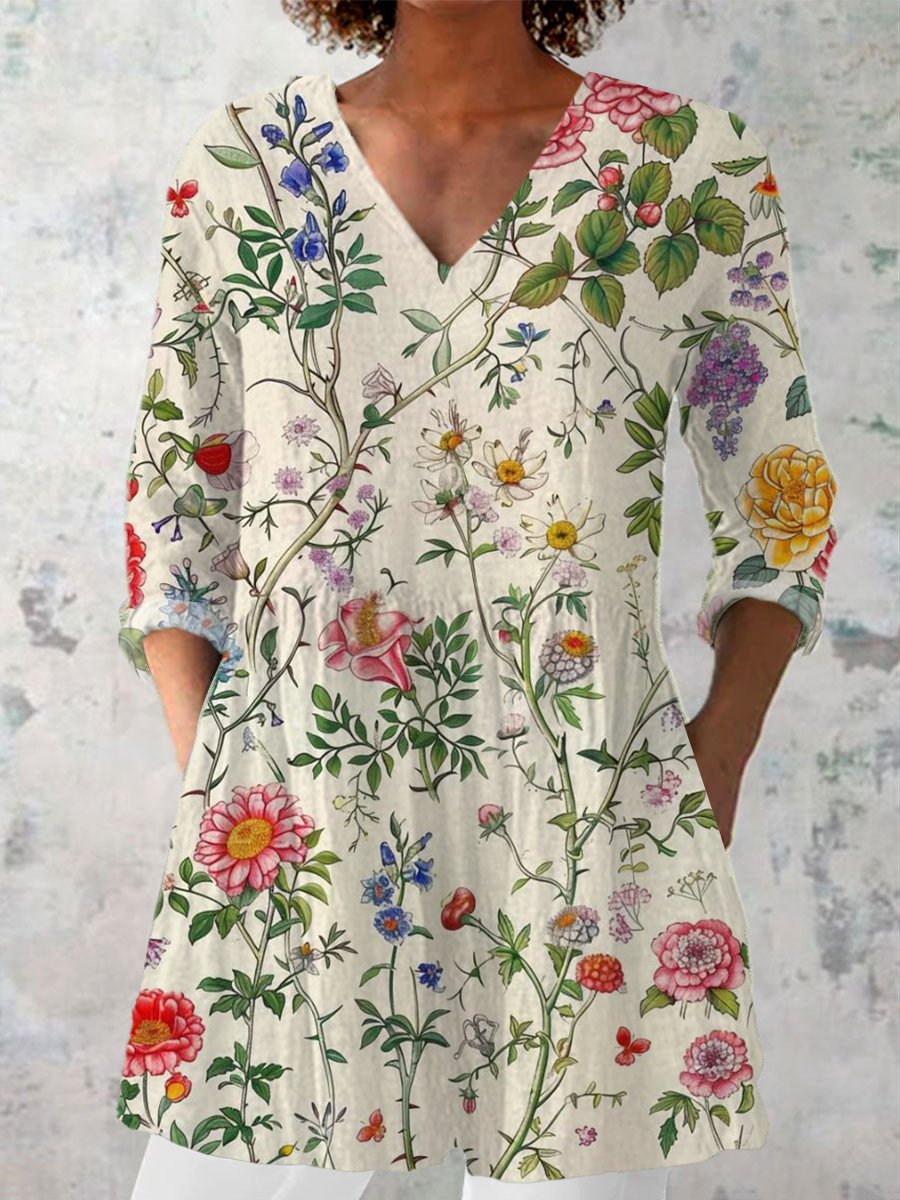 ヴィンテージフローラルコットンリネントップス