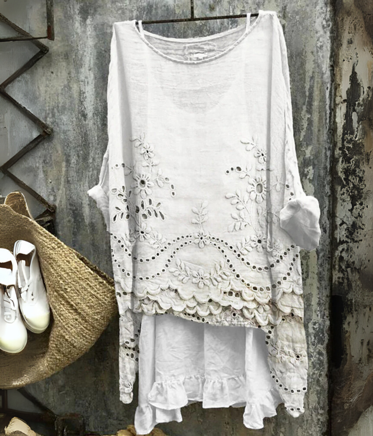 ロングエレガントフローラルブラウス