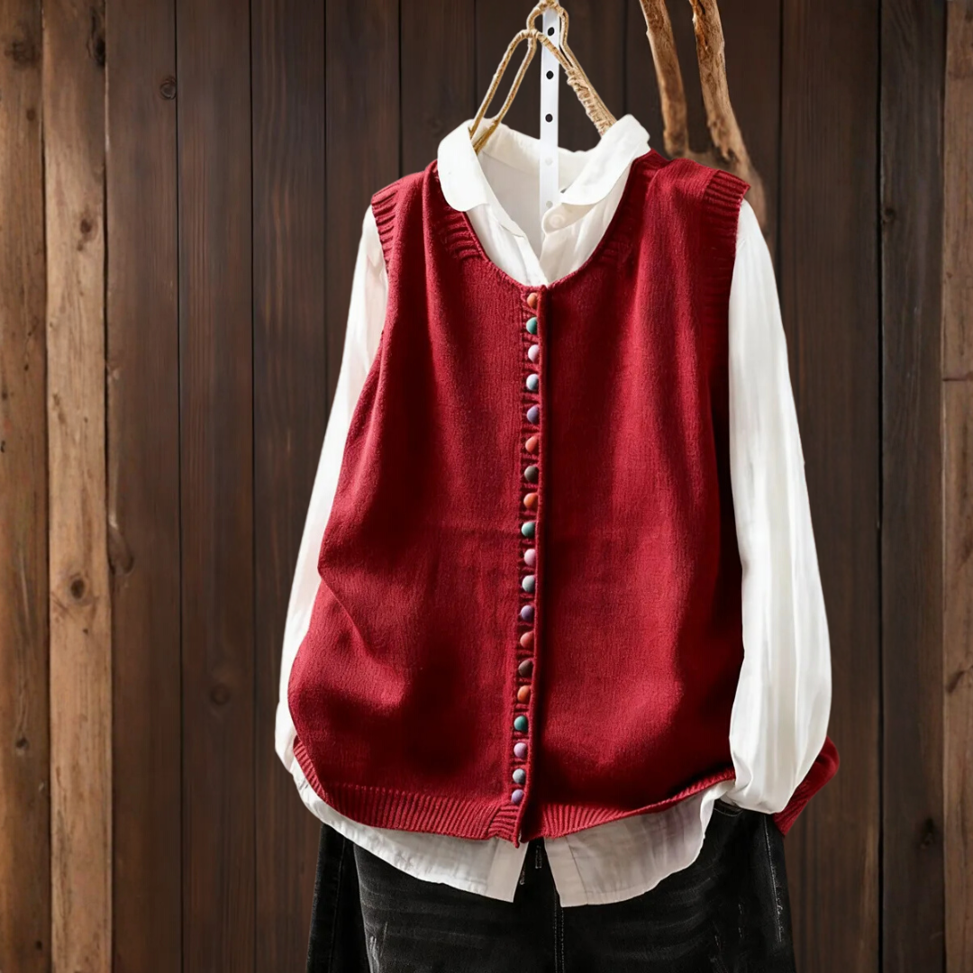 カラーボタンレトロニットベスト