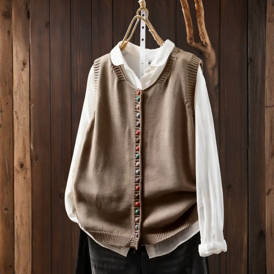 カラーボタンレトロニットベスト