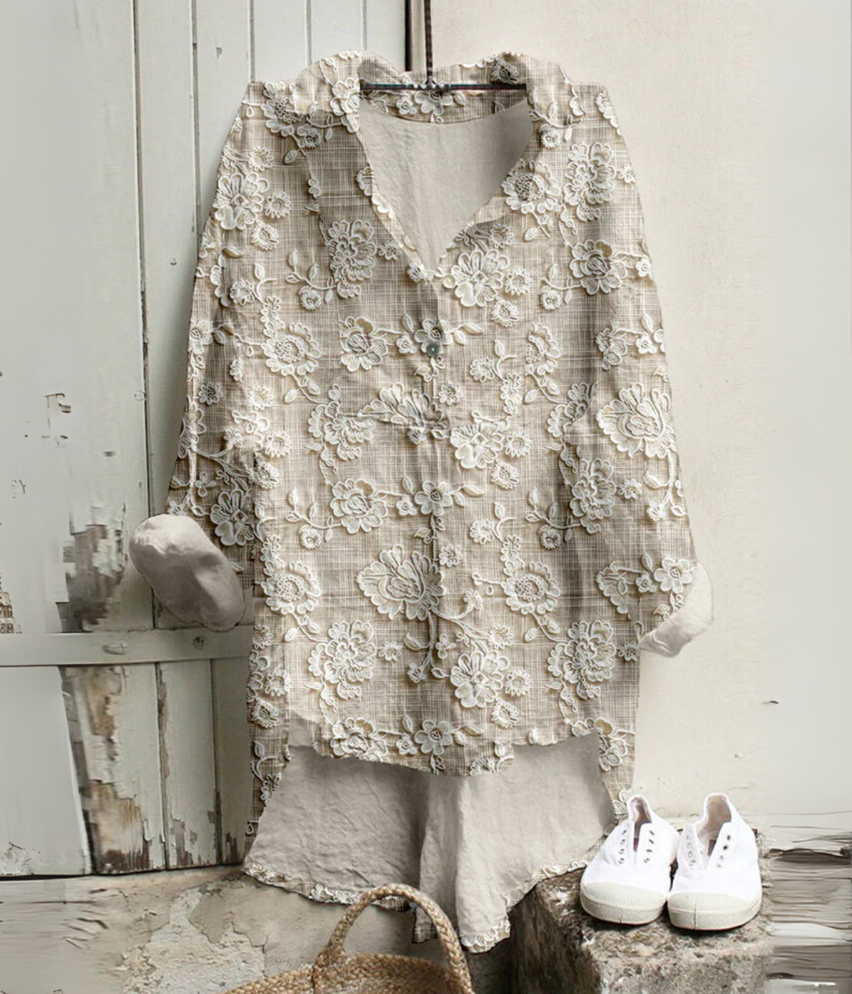 グレーエレガント花柄ロングドレス