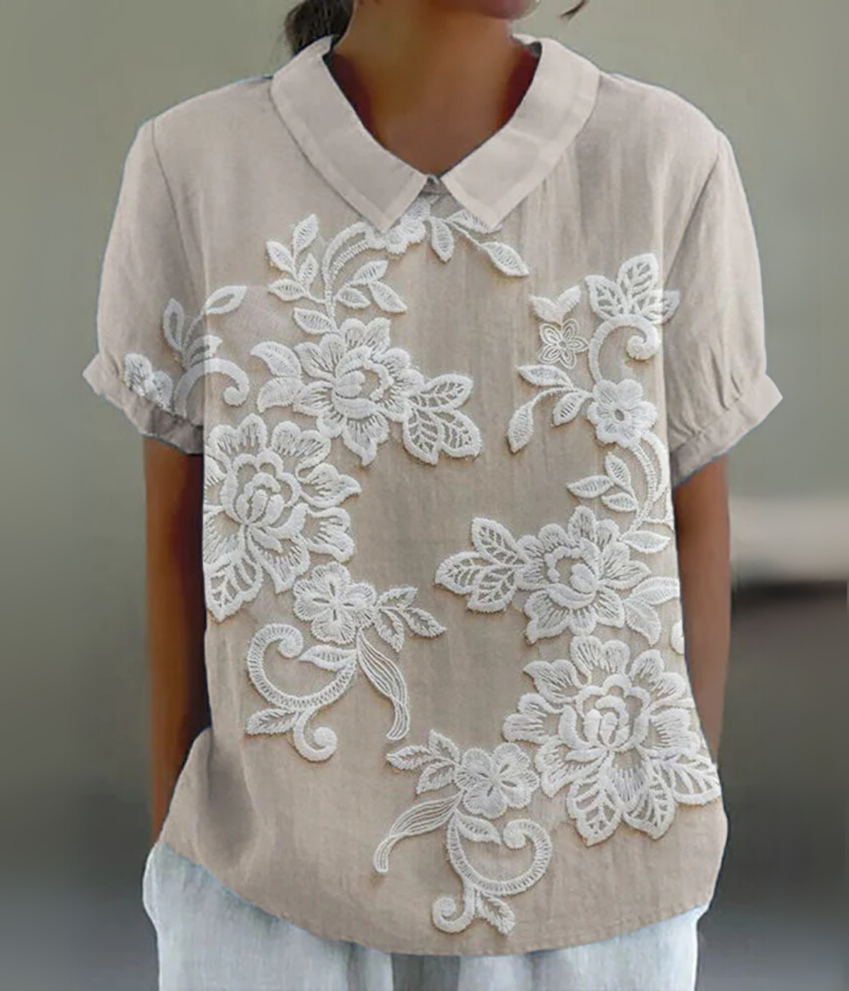 襟花柄タイムレスブラウスカラーフローラル