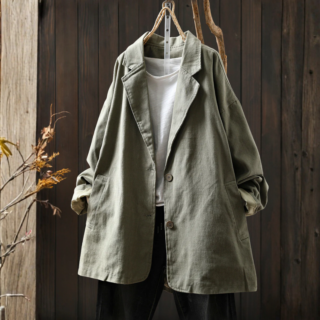 秋のピュア・カラー・コットン・カーディガン・コート