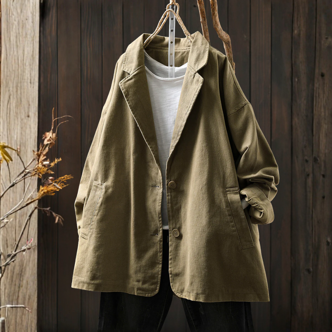 秋のピュア・カラー・コットン・カーディガン・コート