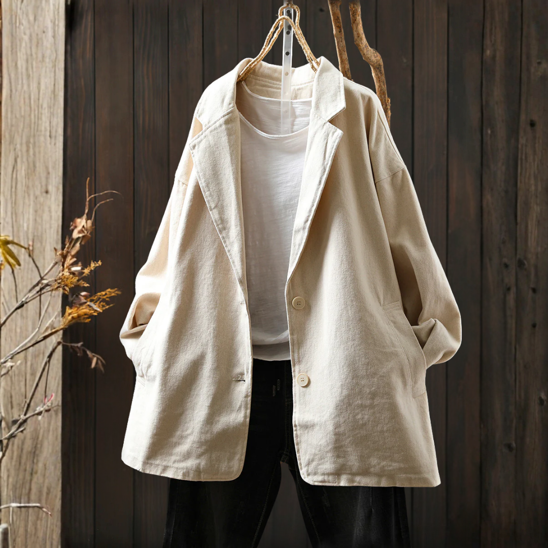 秋のピュア・カラー・コットン・カーディガン・コート