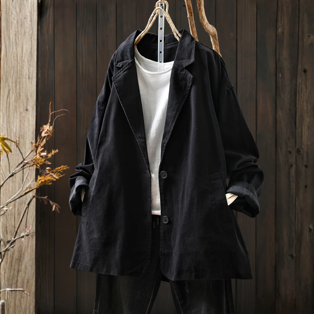 秋のピュア・カラー・コットン・カーディガン・コート