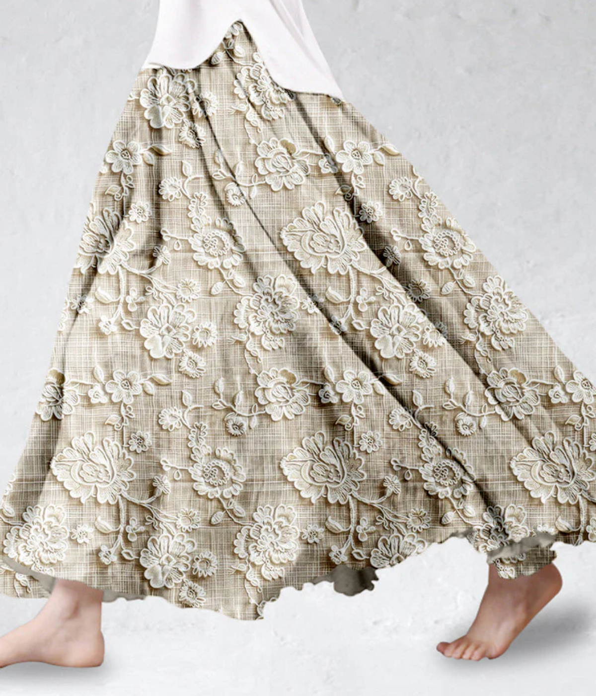 ワイド花柄タイムレススカート