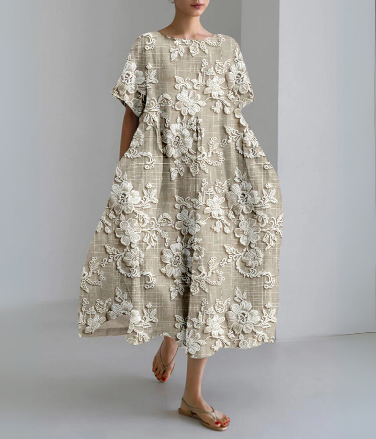 ブラウン花柄タイムレスドレス