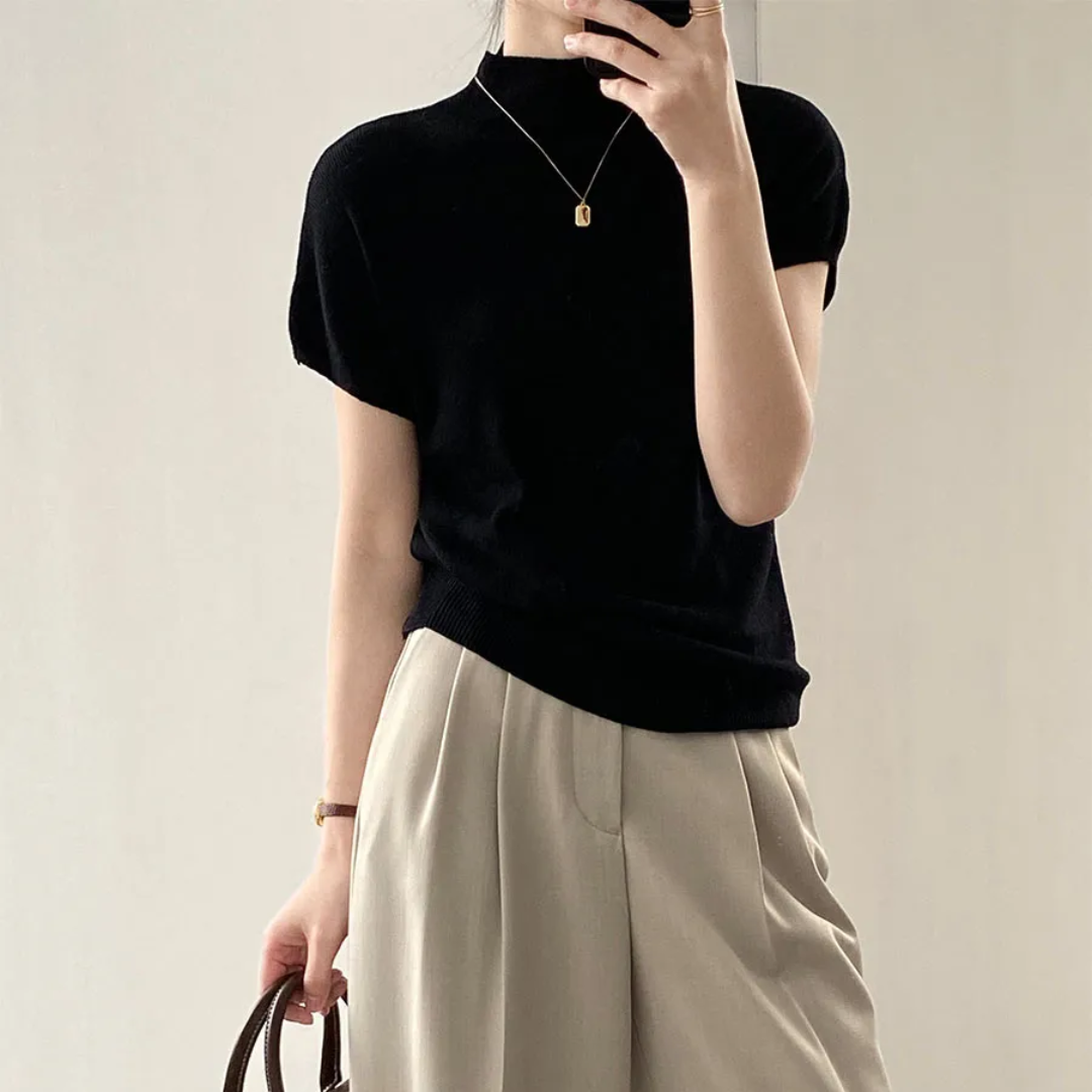 ニットモックネックTシャツ