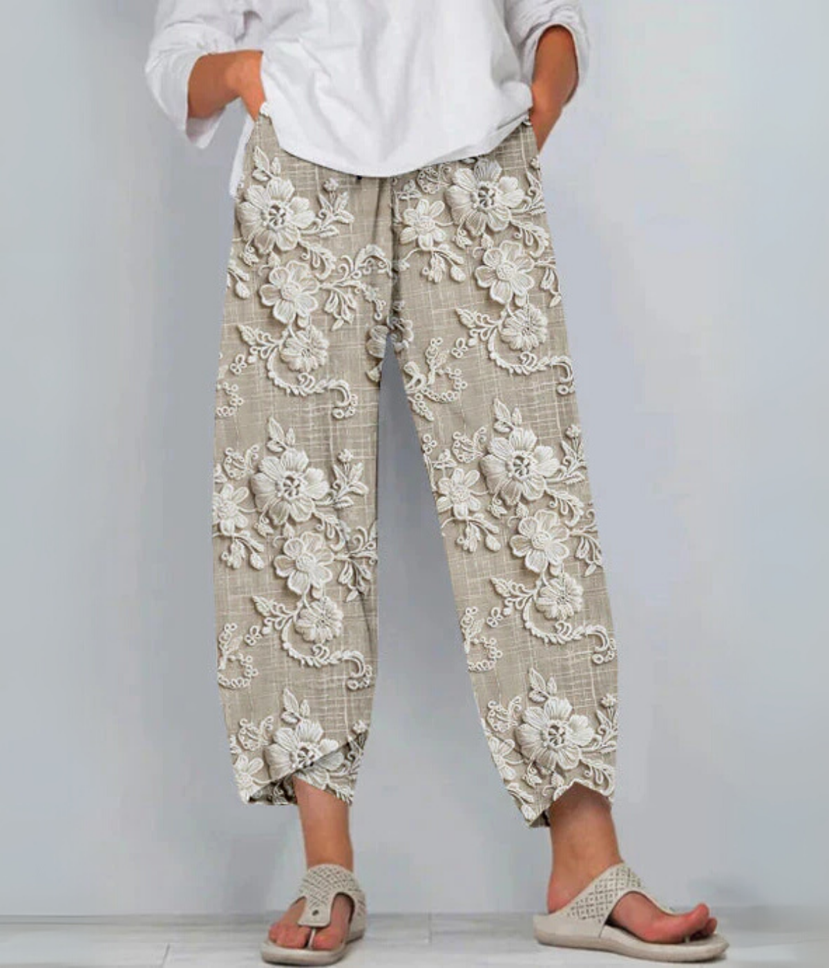 ブラウンフローラルエレガントパンツ