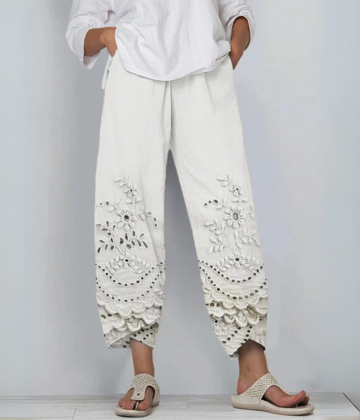 クラシックフローラルエレガントパンツ