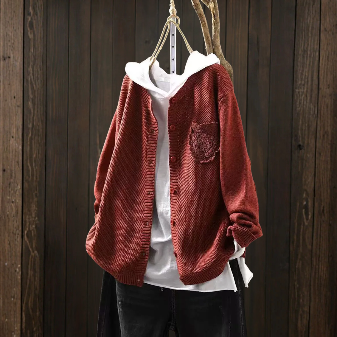 レースポケット付きルーズニットカーディガン