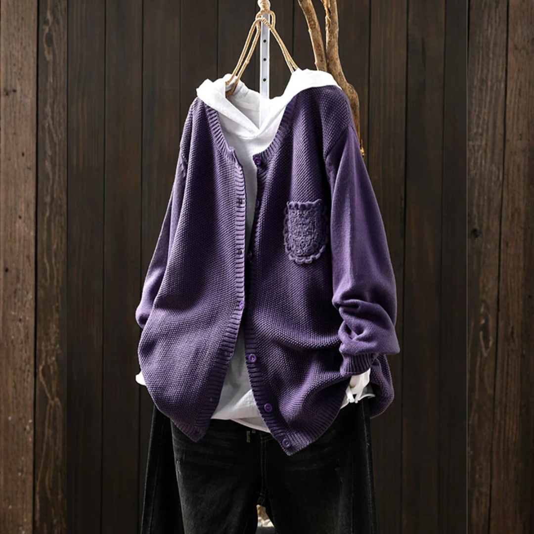 レースポケット付きルーズニットカーディガン