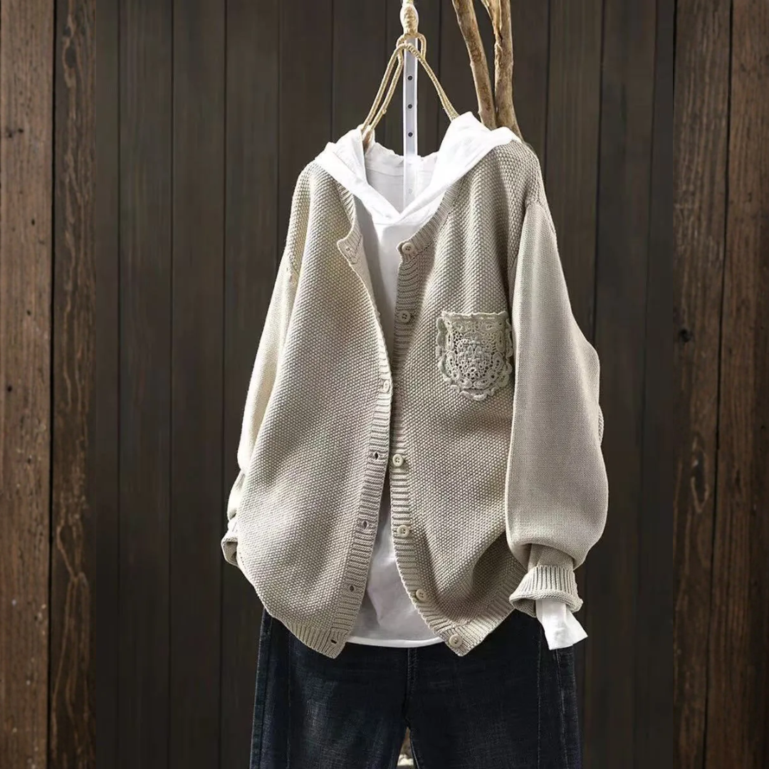 レースポケット付きルーズニットカーディガン