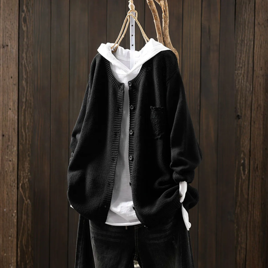 レースポケット付きルーズニットカーディガン