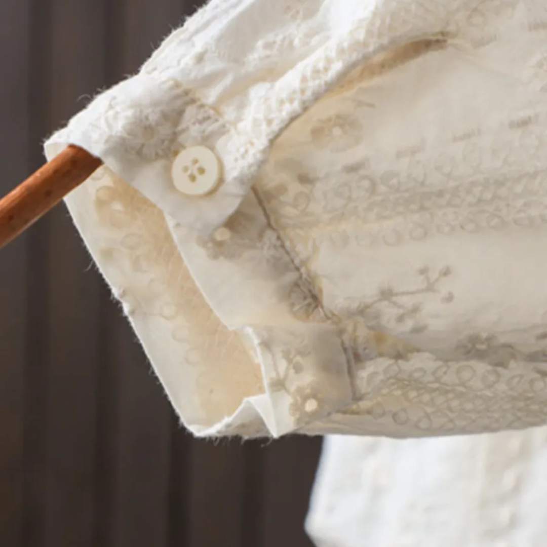 レトロレースカラー刺繍シャツ