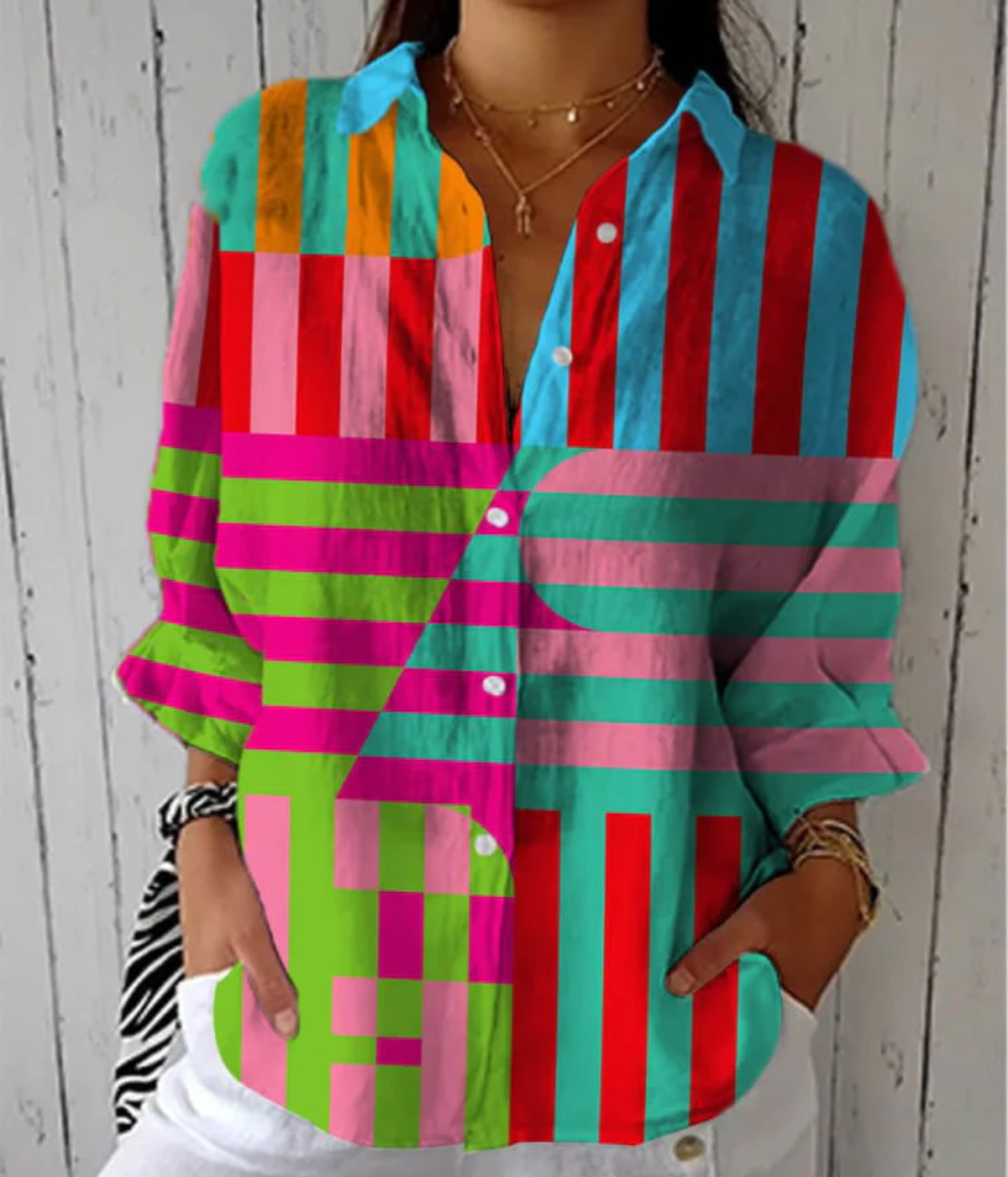 テクニカラー・モダン・プリント・ブラウス