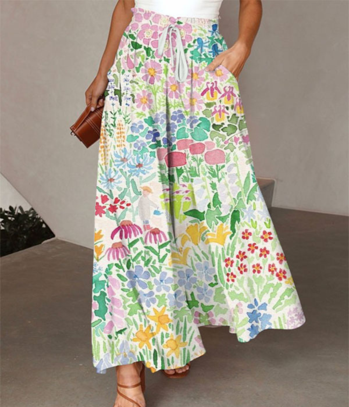 マルチカラー花柄ワイドパンツ