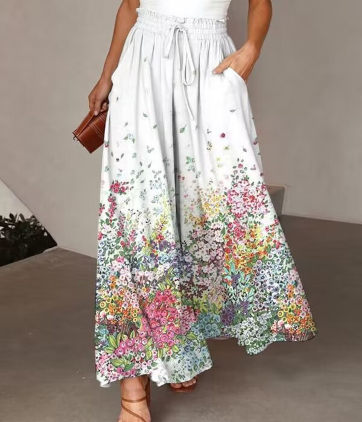 ホワイトフローラル・ワイドレッグ・パンツ