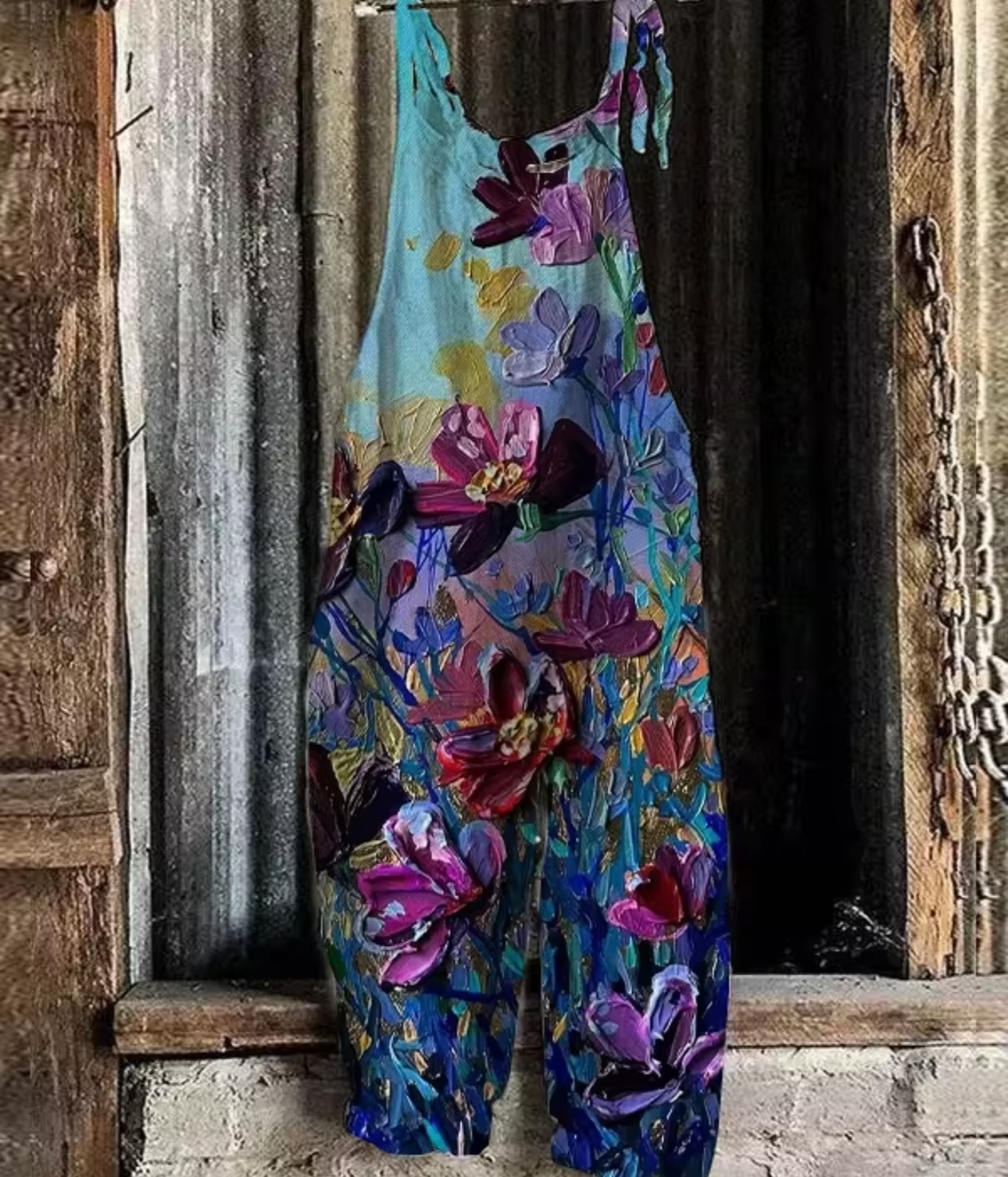 ブルーのボヘミアン風ジャンプスーツ