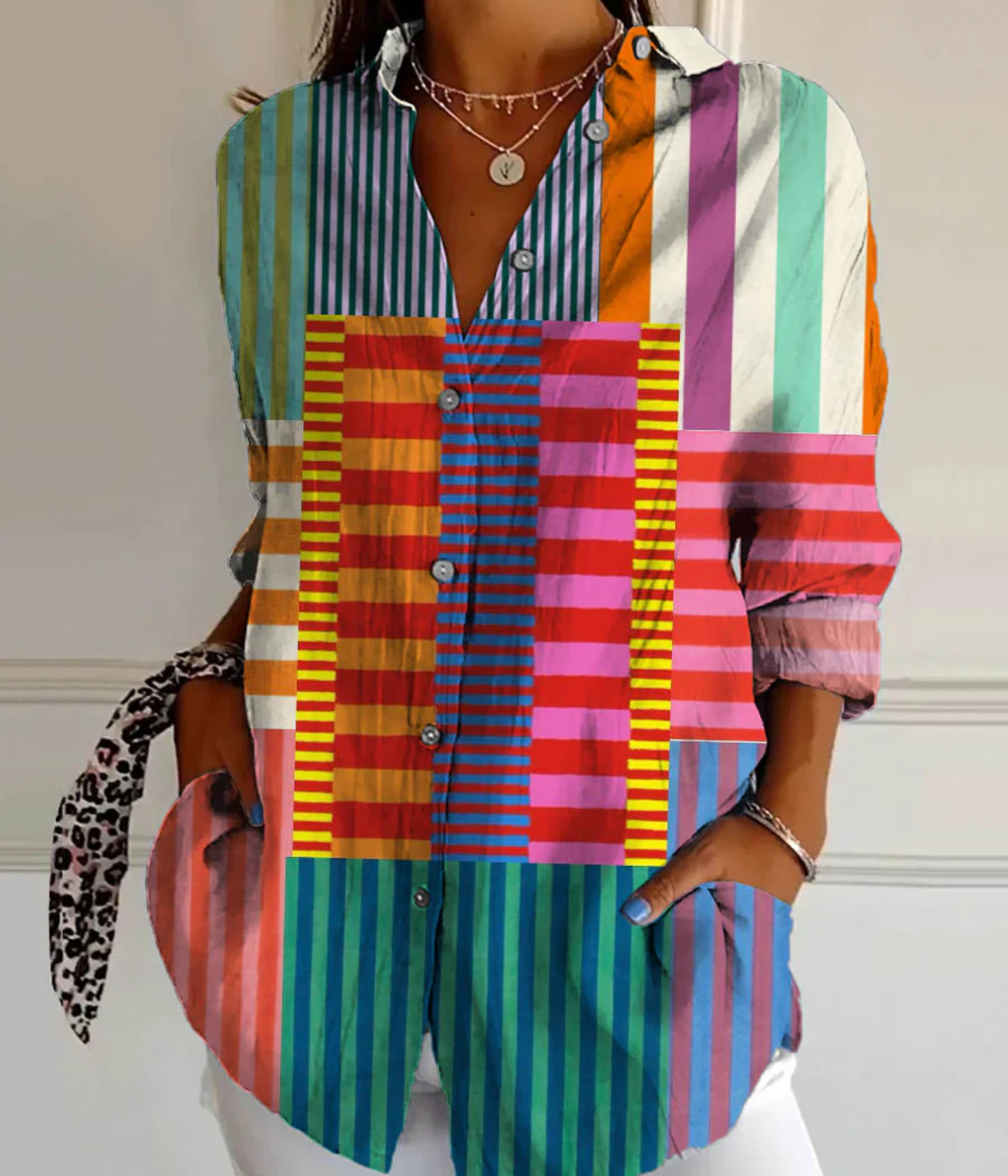 マルチカラー・モダン・プリント・ブラウス
