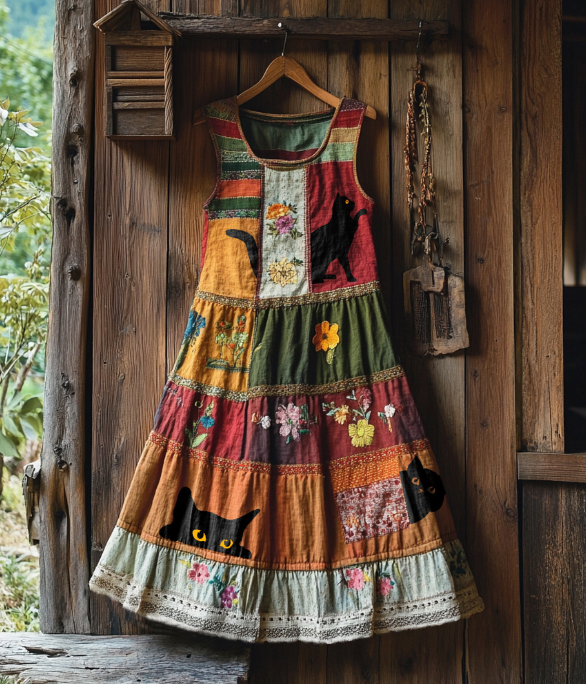 ヴィンテージ風キャット・プリント・ドレス